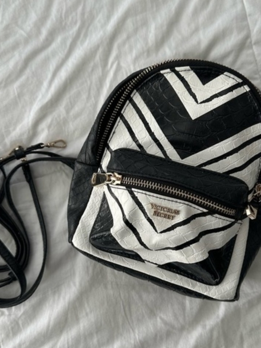 Victoria's Secret Black and White Mini Crossbody Backpack Purse